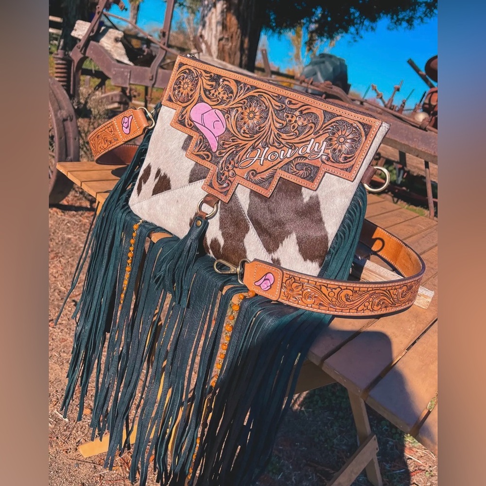 The Howdy Cowhide Leather Tooled
Purse A Haute Southern Hyde